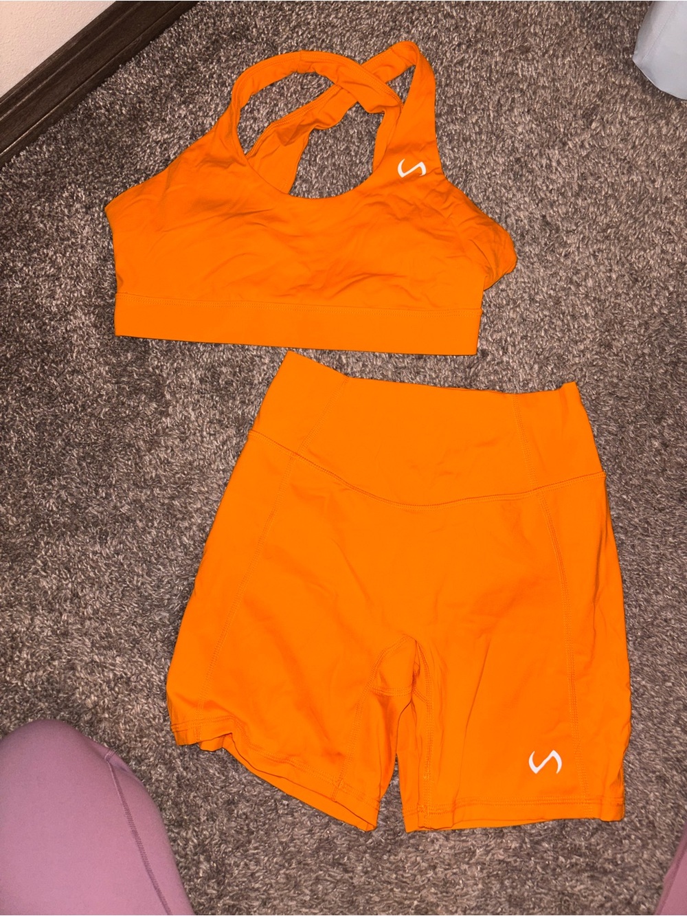 High-Rise Orange Active Bike Shorts & Sports Bra Set